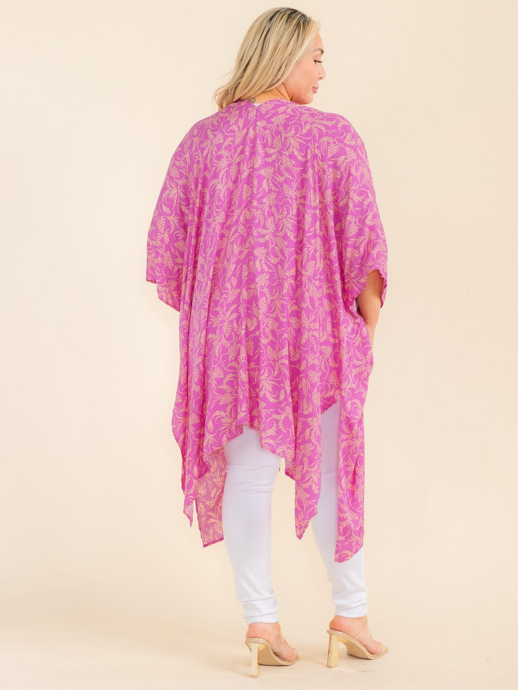 PLUS SIZE SHORT SLEEVE OPEN FRONT FLORAL PRINT CARDIGAN