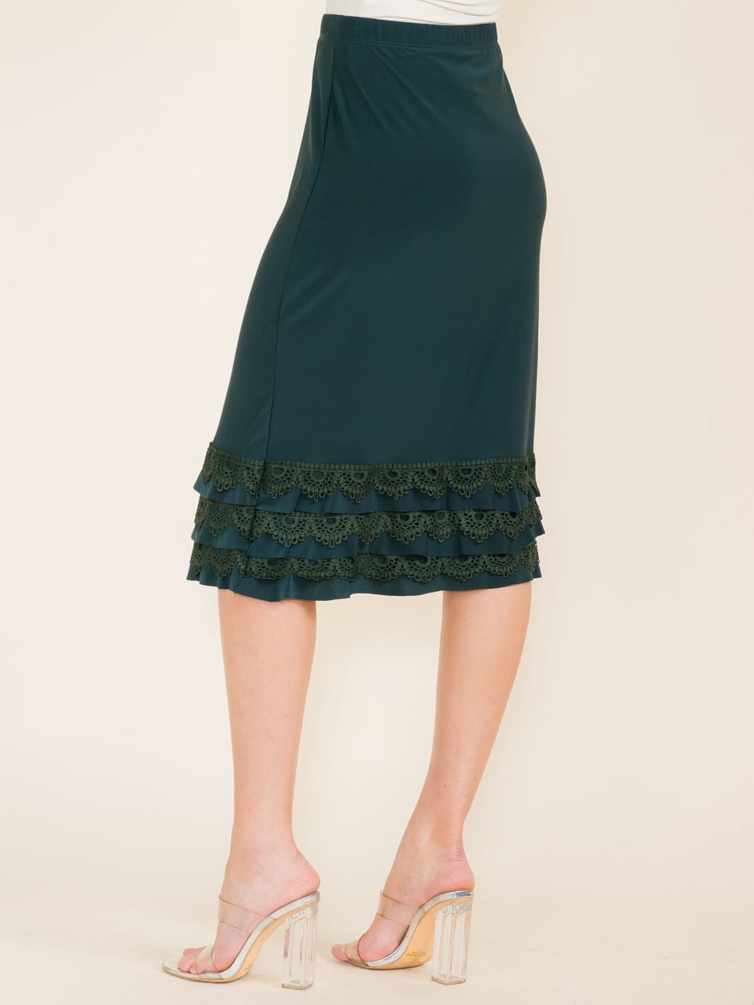 WOMEN'S ELASTIC WAIST CROCHET BOTTOM HEM MIDI SKIRT