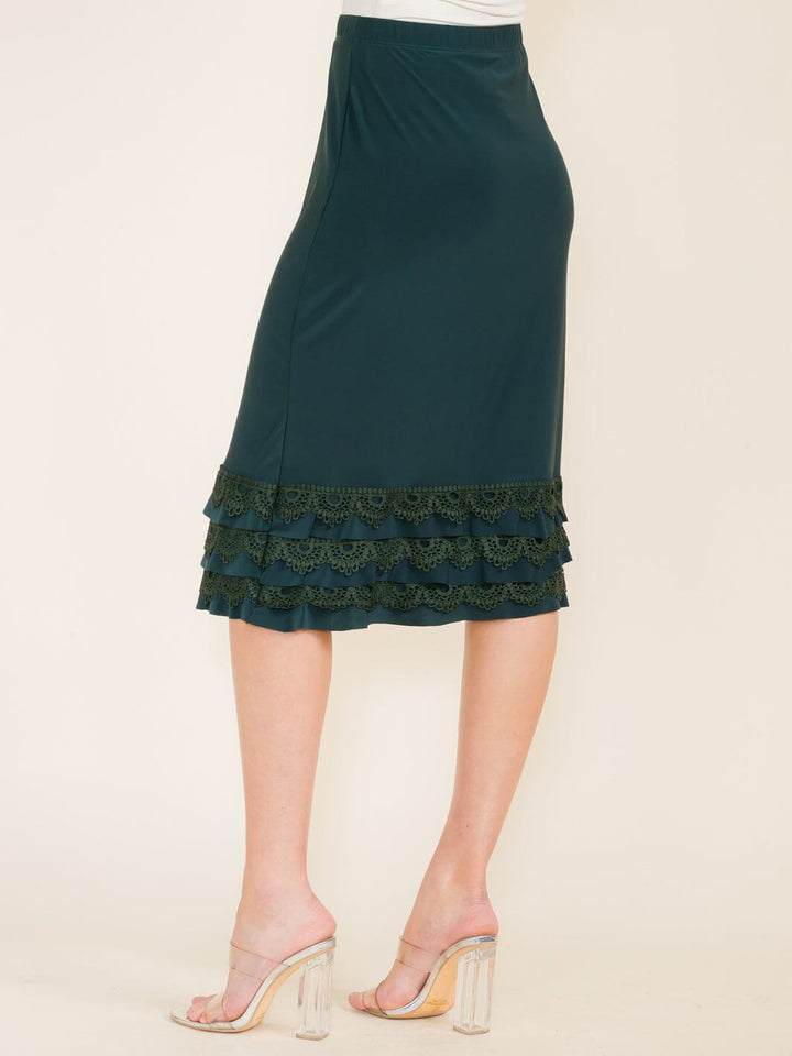 WOMEN'S ELASTIC WAIST CROCHET BOTTOM HEM MIDI SKIRT