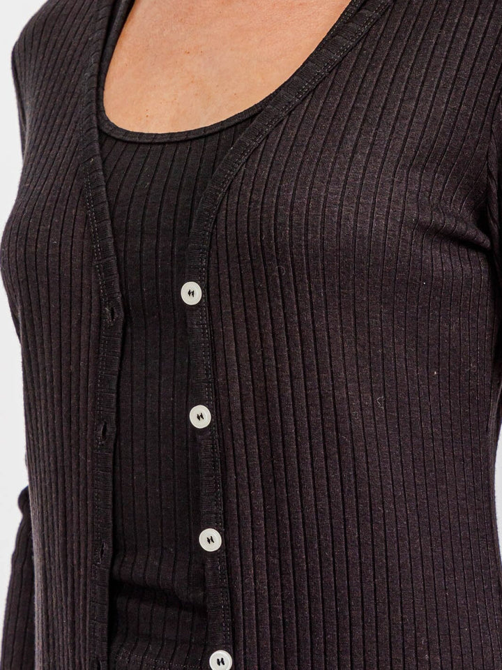 WOMEN'S LONG SLEEVE BUTTON UP RIBBED CARDIGAN
