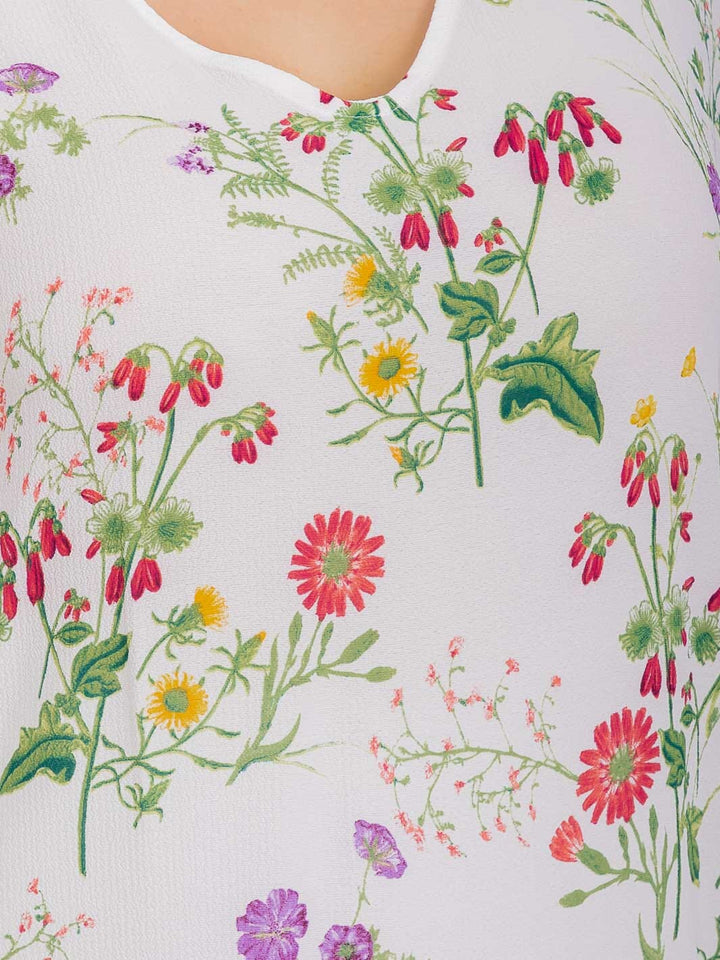 PLUS SIZE SHORT SLEEVE V-NECK FLORAL PRINT BLOUSE