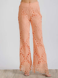 WOMEN'S ZIPPER CLOSURE EYELET DETAILED WIDE LEG PANTS