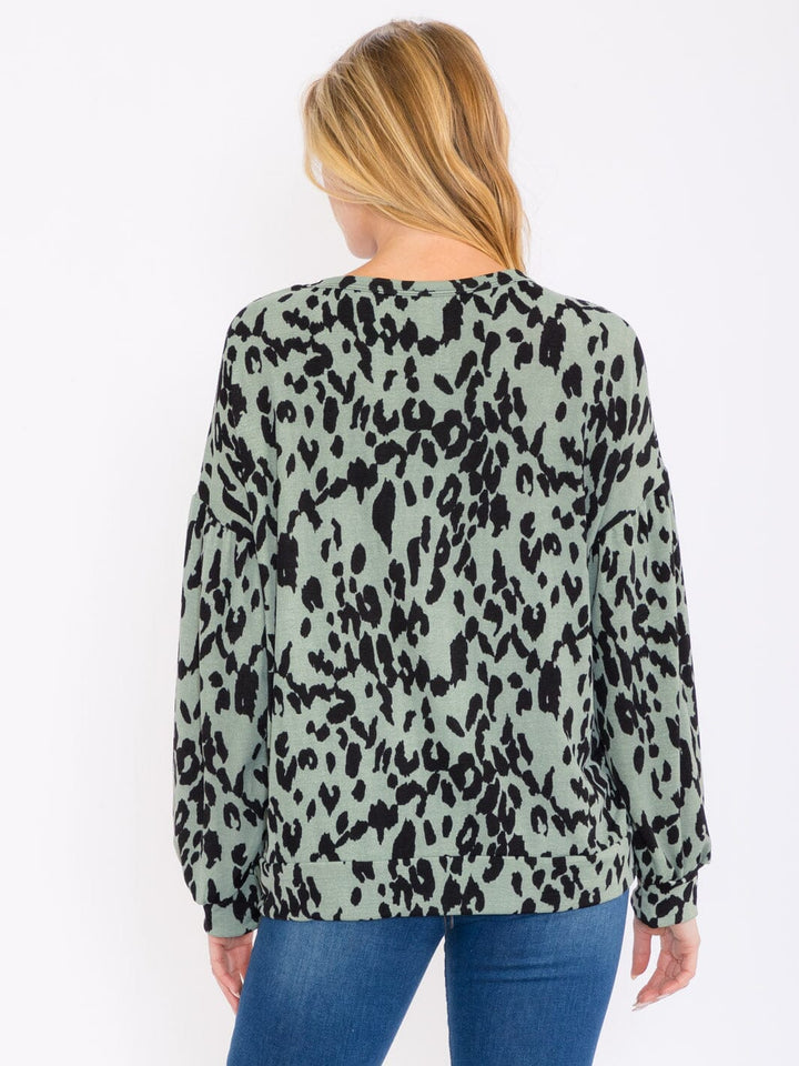 WOMEN'S LONG SLEEVE ANIMAL PRINT BLOUSE TOP