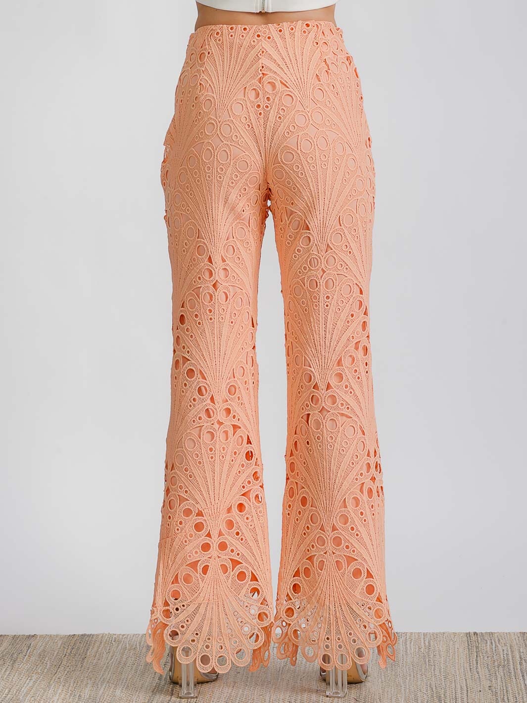 WOMEN'S ZIPPER CLOSURE EYELET DETAILED WIDE LEG PANTS