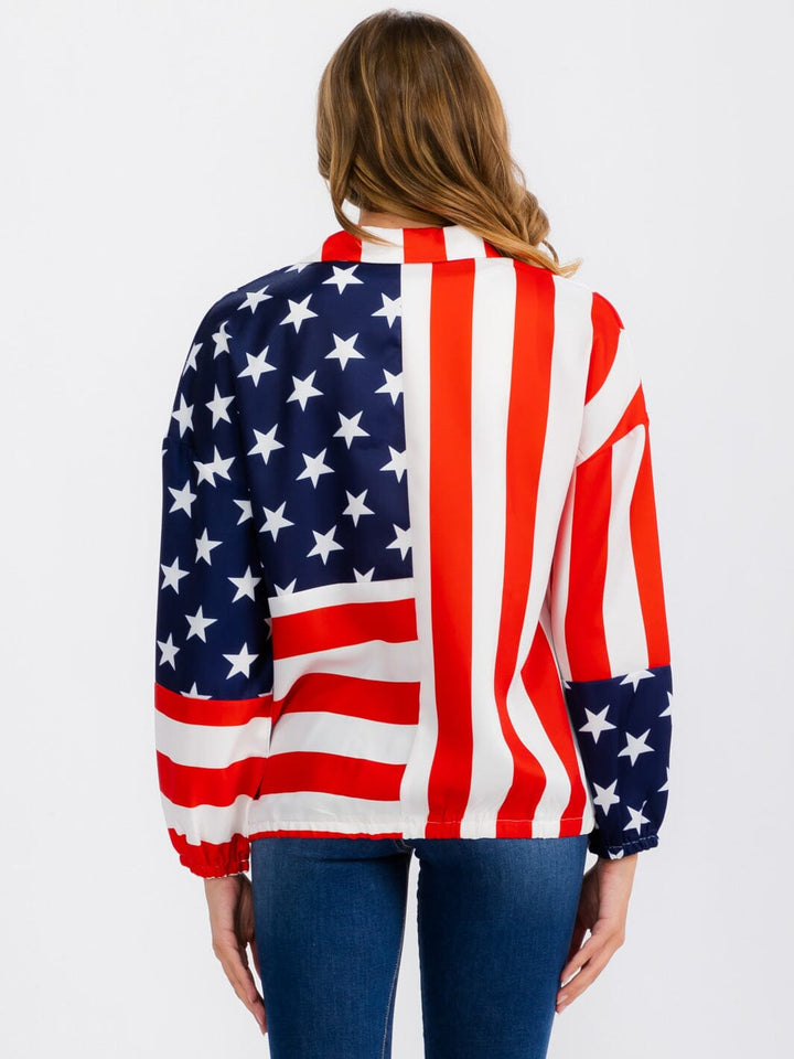 WOMEN'S LONG SLEEVE ZIP UP AMERICA FLAG PRINT LIGHTWEIGHT JACKET