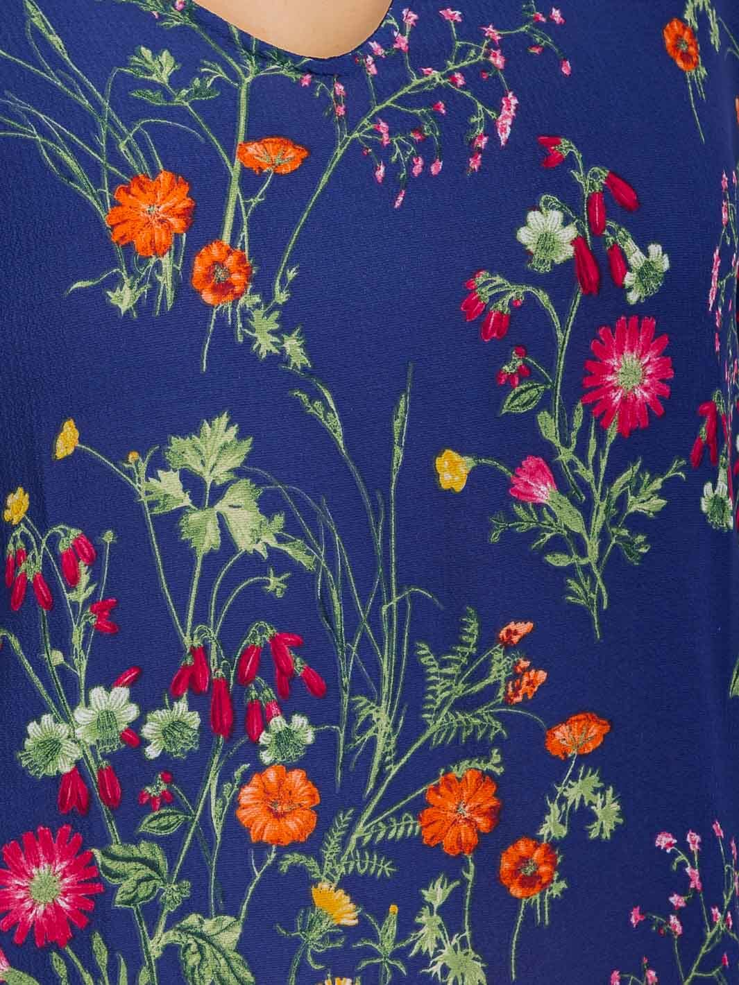 PLUS SIZE SHORT SLEEVE V-NECK FLORAL PRINT BLOUSE