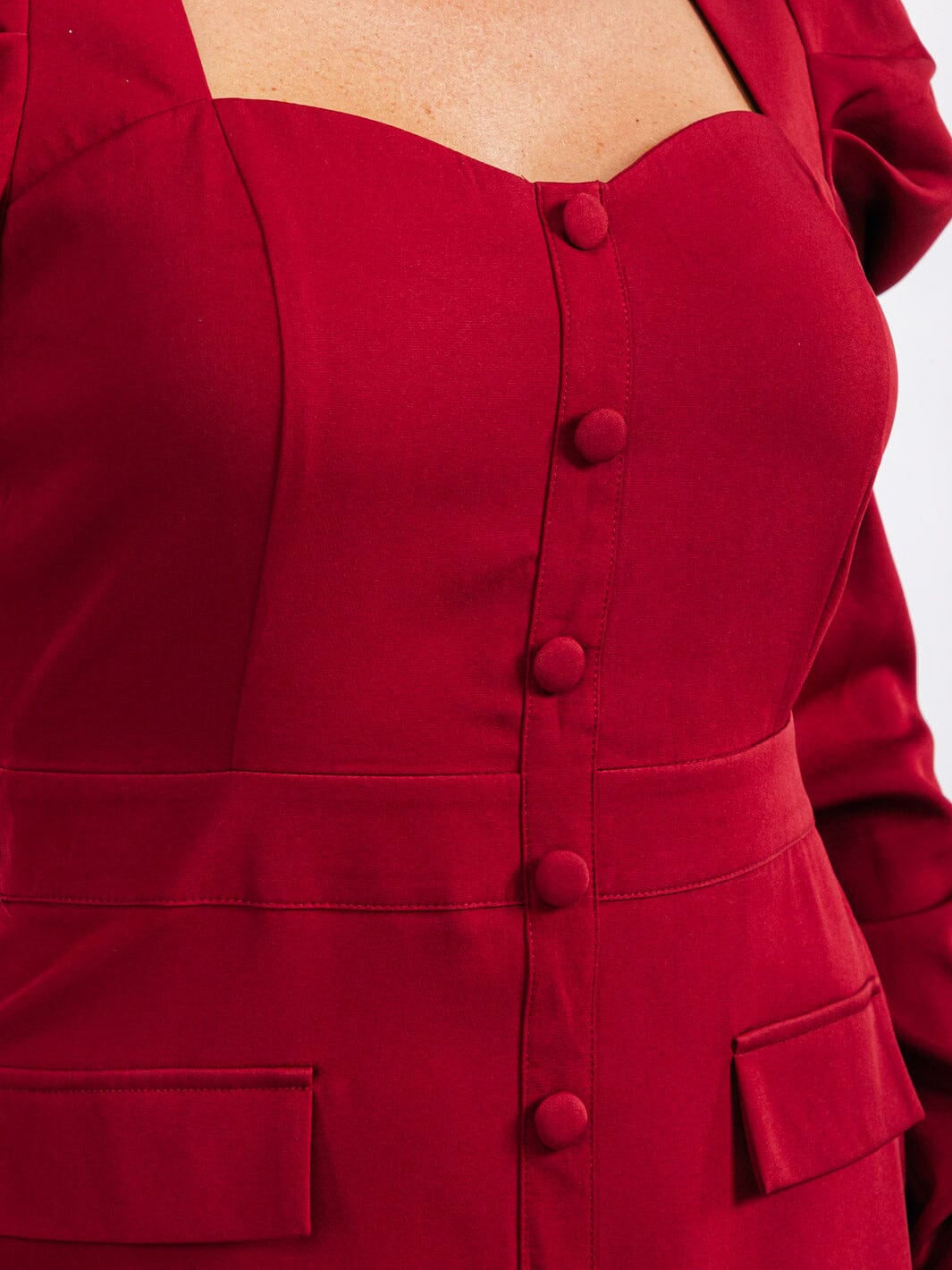 WOMEN'S LONG PUFF SLEEVES BUTTONS DETAILED BODYCON MINI DRESS