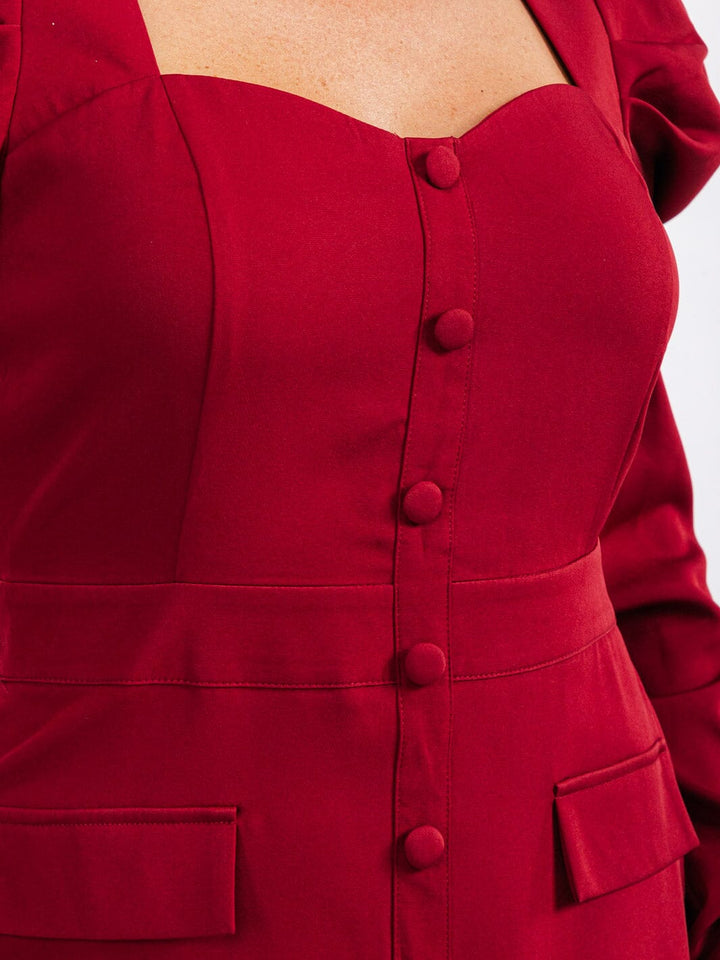 WOMEN'S LONG PUFF SLEEVES BUTTONS DETAILED BODYCON MINI DRESS