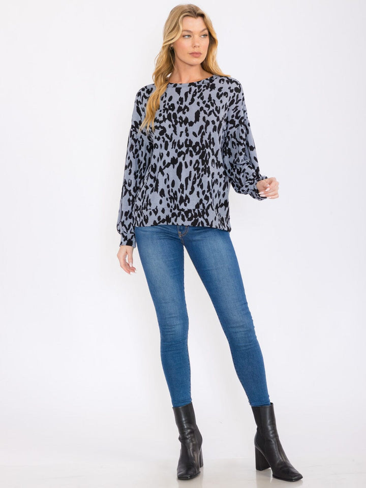 WOMEN'S LONG SLEEVE ANIMAL PRINT BLOUSE TOP