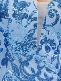 PLUS SIZE LONG SLEEVE V-NECK BODYCON SEQUINS MAXI GOWN DRESS