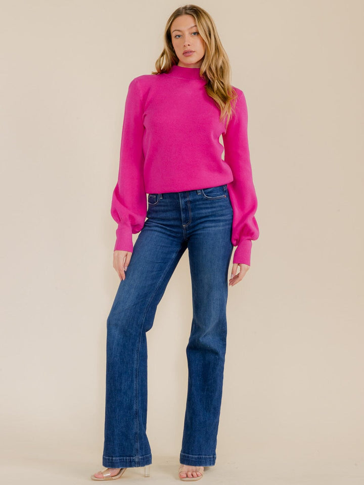 WOMEN'S LONG PUFF SLEEVE MOCK NECK BLOUSE