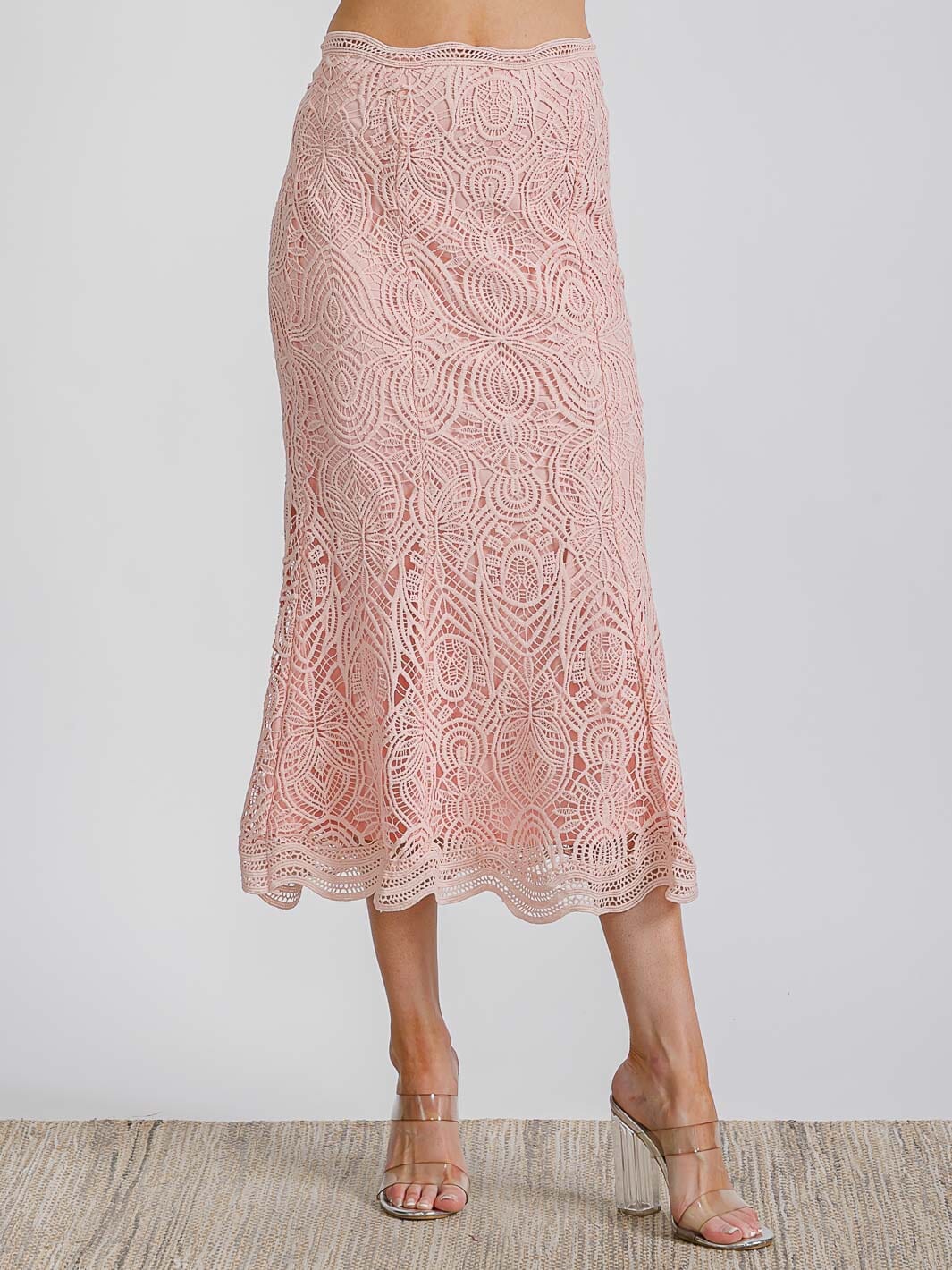 WOMEN'S ZIPPER CLOSURE ALL OVER EYELET MAXI SKIRT