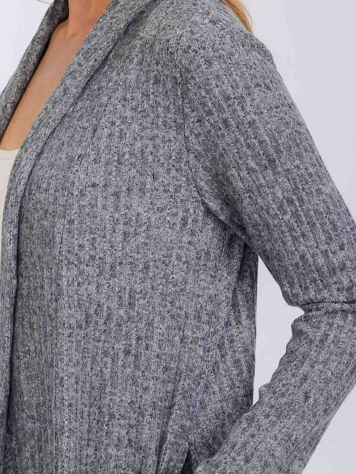 WOMEN'S LONG SLEEVE FRONT POCKETS OPEN FRONT RIBBED CARDIGAN