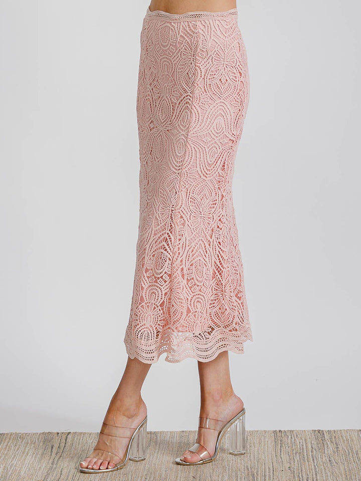 WOMEN'S ZIPPER CLOSURE ALL OVER EYELET MAXI SKIRT