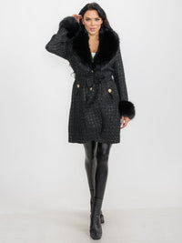 WOMEN'S LONG SLEEVE BUTTON CLOSURE FRONT POCKETS REMOVABLE COLLAR TWEED SEQUINS COAT