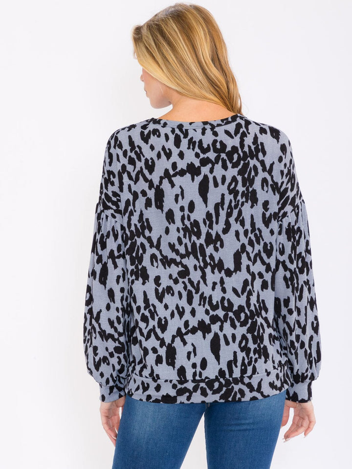 WOMEN'S LONG SLEEVE ANIMAL PRINT BLOUSE TOP