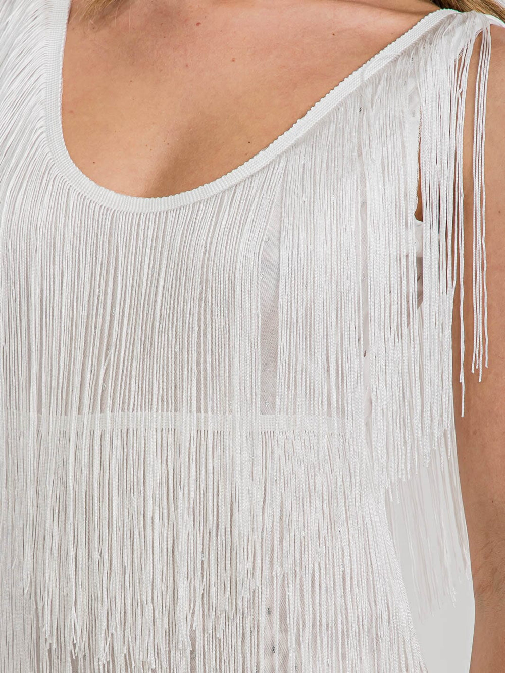 WOMEN'S SLEEVELESS V-NECK FRINGE SHIMMER MINI DRESS