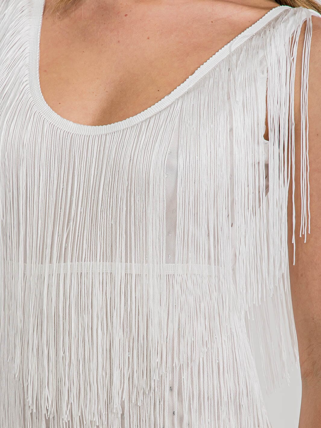 WOMEN'S SLEEVELESS V-NECK FRINGE SHIMMER MINI DRESS