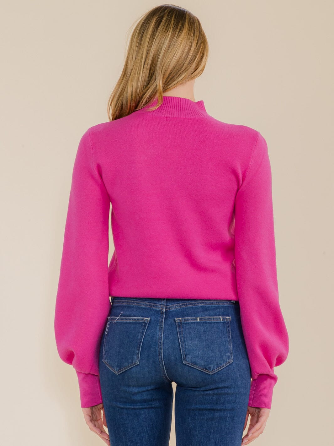 WOMEN'S LONG PUFF SLEEVE MOCK NECK BLOUSE