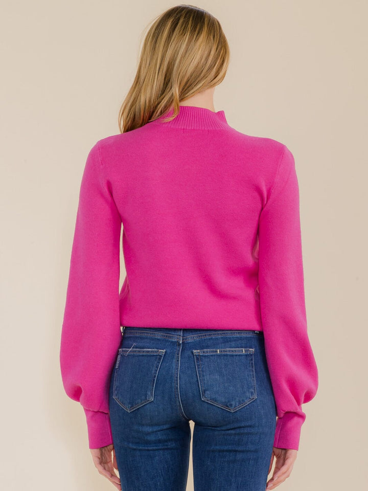 WOMEN'S LONG PUFF SLEEVE MOCK NECK BLOUSE