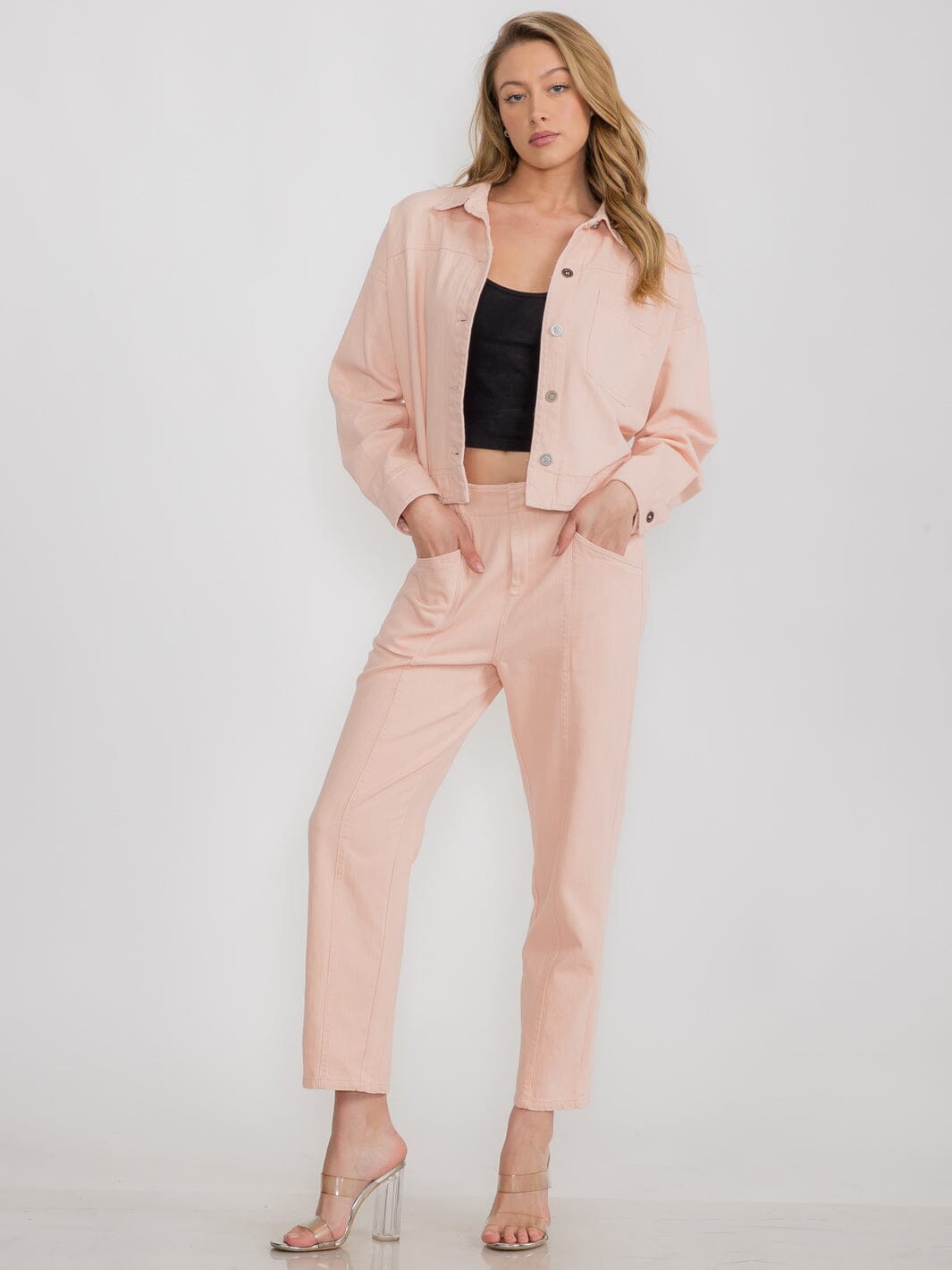 WOMEN'S LONG SLEEVE JACKET & BUTTON CLOSURE PANTS DENIM 2PC.SET