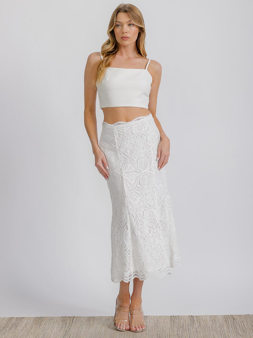 WOMEN'S ZIPPER CLOSURE ALL OVER EYELET MAXI SKIRT