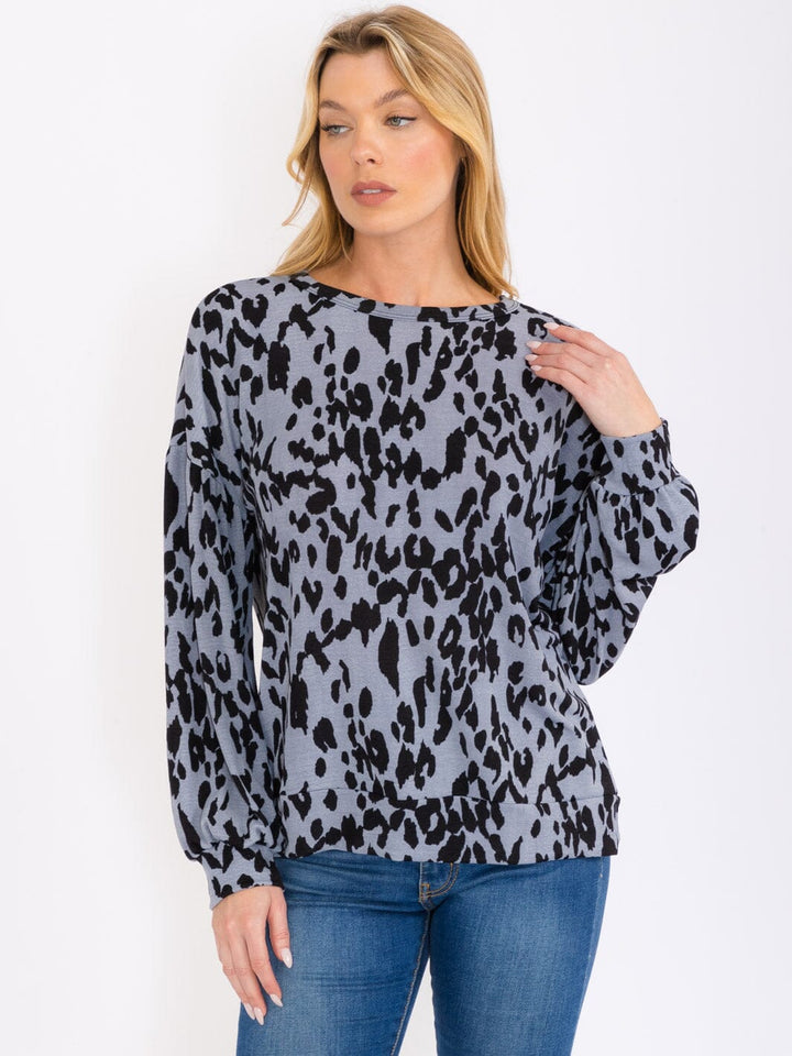 WOMEN'S LONG SLEEVE ANIMAL PRINT BLOUSE TOP