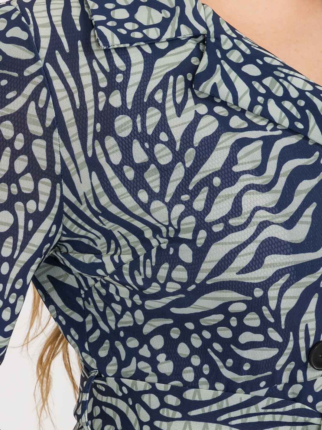 PLUS SIZE LONG SLEEVE BUTTON CLOSURE POCKETS PRINTED HIGH-LOW COAT