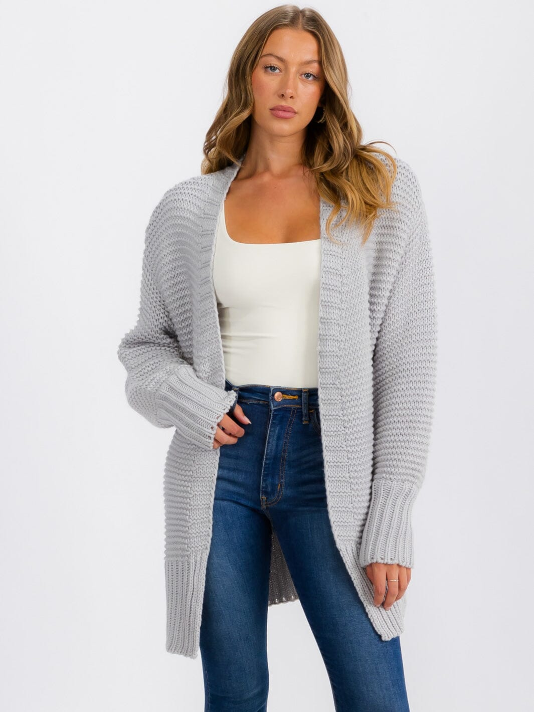 WOMEN'S LONG SLEEVE OPEN FRONT RIBBED CARDIGAN