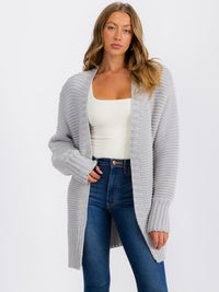 WOMEN'S LONG SLEEVE OPEN FRONT RIBBED CARDIGAN