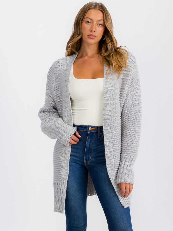 WOMEN'S LONG SLEEVE OPEN FRONT RIBBED CARDIGAN