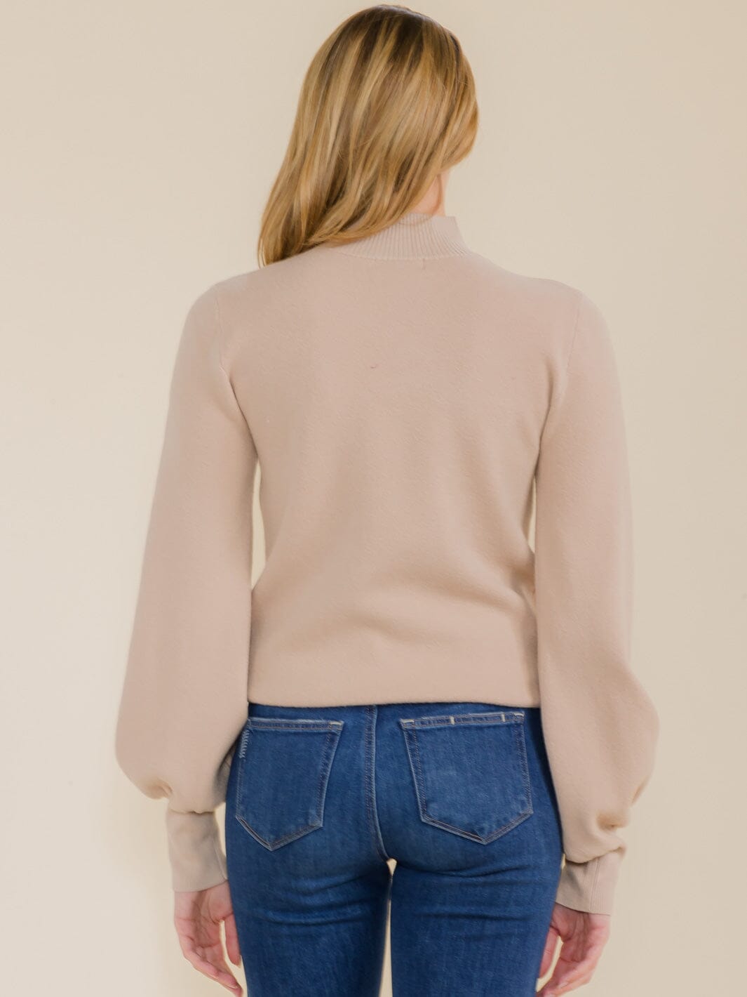 WOMEN'S LONG PUFF SLEEVE MOCK NECK BLOUSE