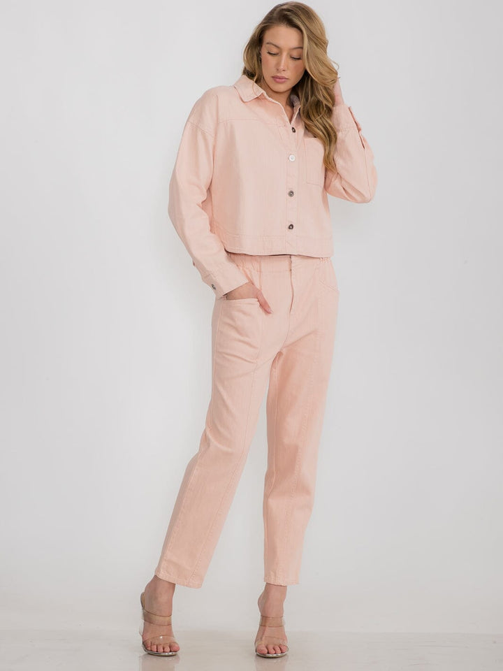 WOMEN'S LONG SLEEVE JACKET & BUTTON CLOSURE PANTS DENIM 2PC.SET