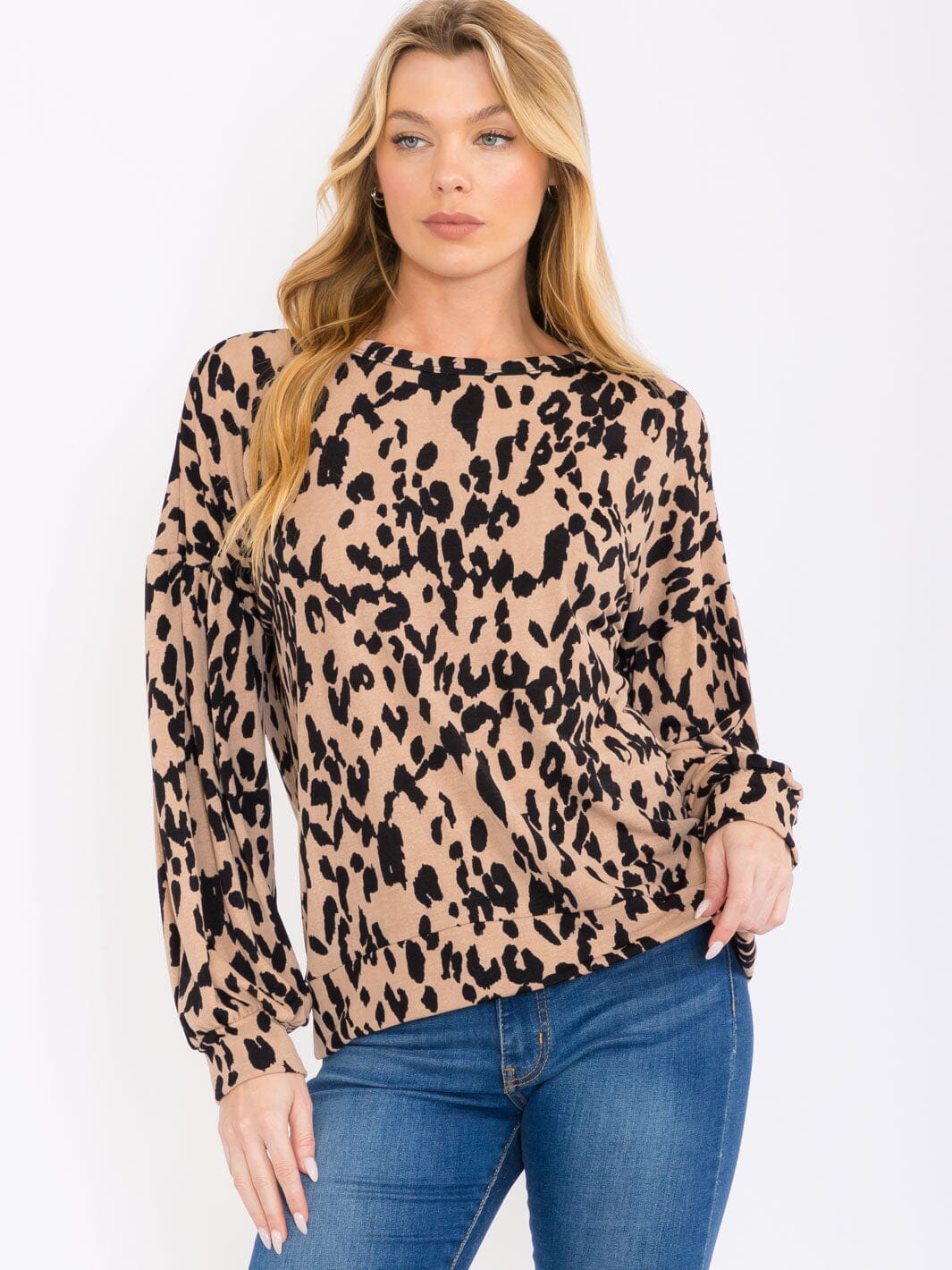 WOMEN'S LONG SLEEVE ANIMAL PRINT BLOUSE TOP