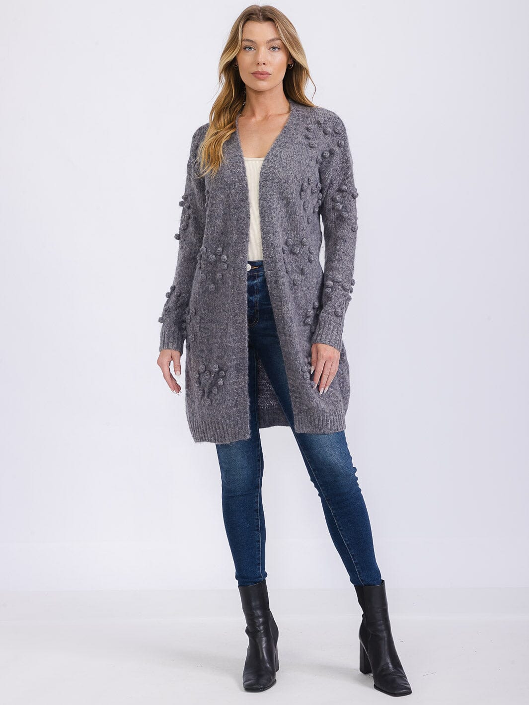 WOMEN'S LONG SLEEVE OPEN FRONT DETAILED CARDIGAN