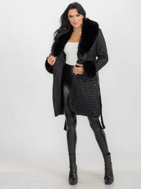 WOMEN'S LONG SLEEVE BUTTON CLOSURE FRONT POCKETS REMOVABLE COLLAR TWEED SEQUINS COAT