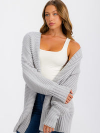 WOMEN'S LONG SLEEVE OPEN FRONT RIBBED CARDIGAN