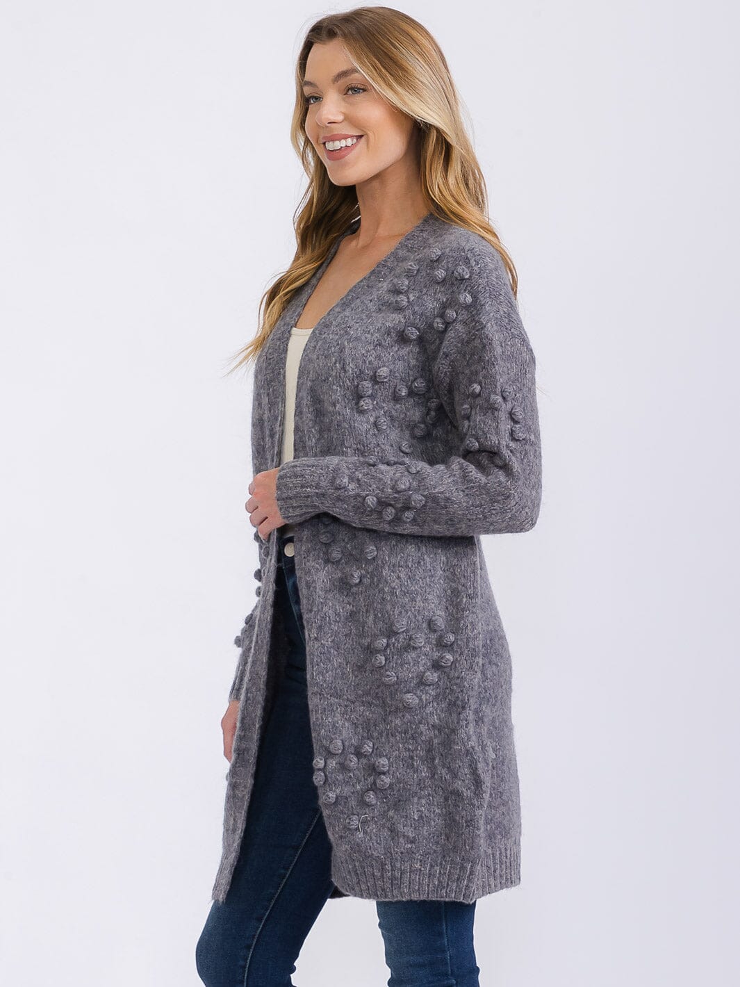 WOMEN'S LONG SLEEVE OPEN FRONT DETAILED CARDIGAN