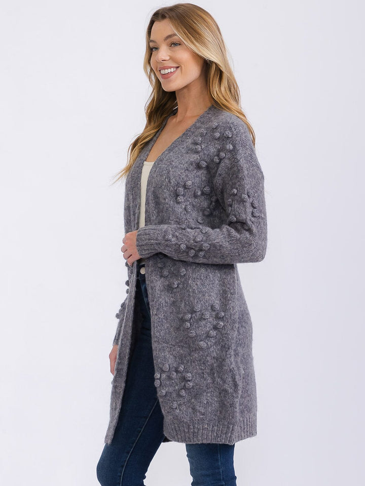 WOMEN'S LONG SLEEVE OPEN FRONT DETAILED CARDIGAN