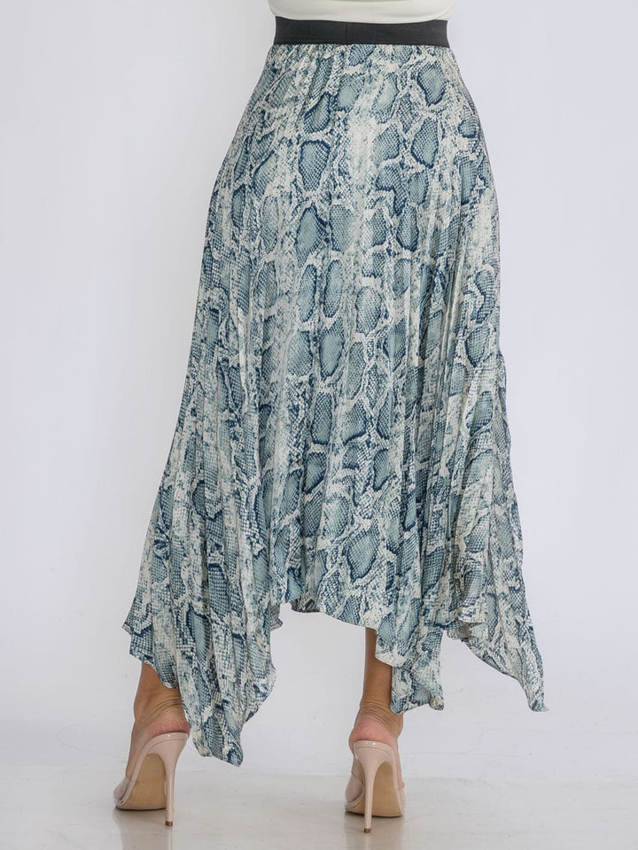 WOMEN'S ELASTIC WAIST SLIT PLEATED ANIMAL PRINT MAXI SKIRT