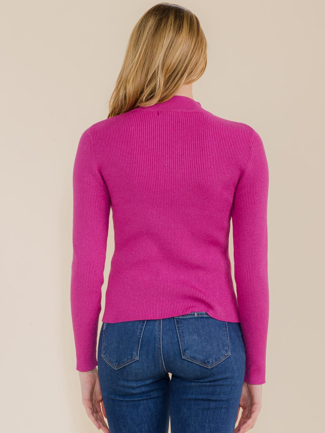 WOMEN'S LONG SLEEVE CUT OUT SHIMMER RIBBED BLOUSE