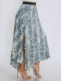 WOMEN'S ELASTIC WAIST SLIT PLEATED ANIMAL PRINT MAXI SKIRT