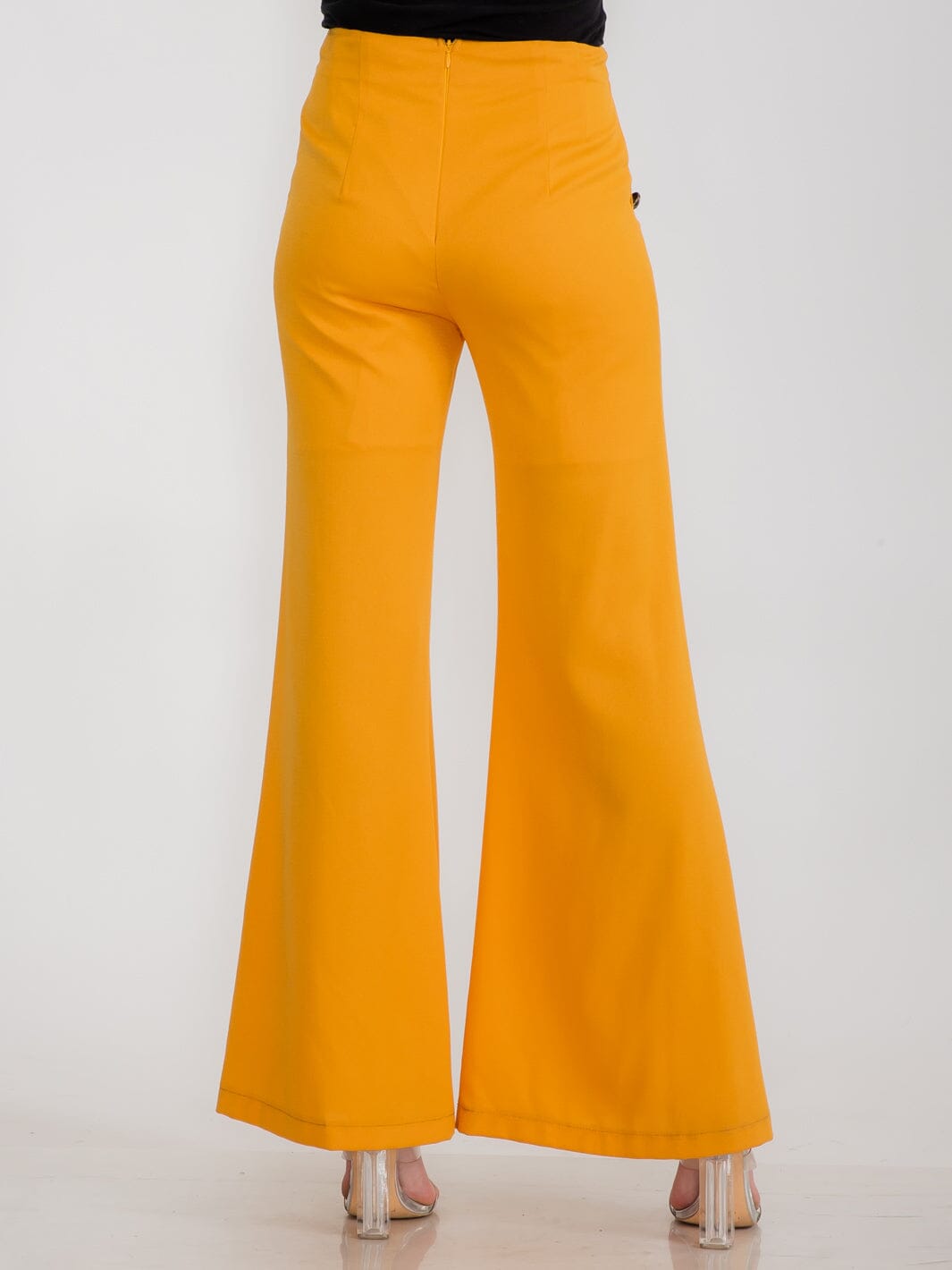 WOMEN'S ZIPPER CLOSURE FRONT POCKETS BUTTONS DETAILED BELL LEGS PANTS