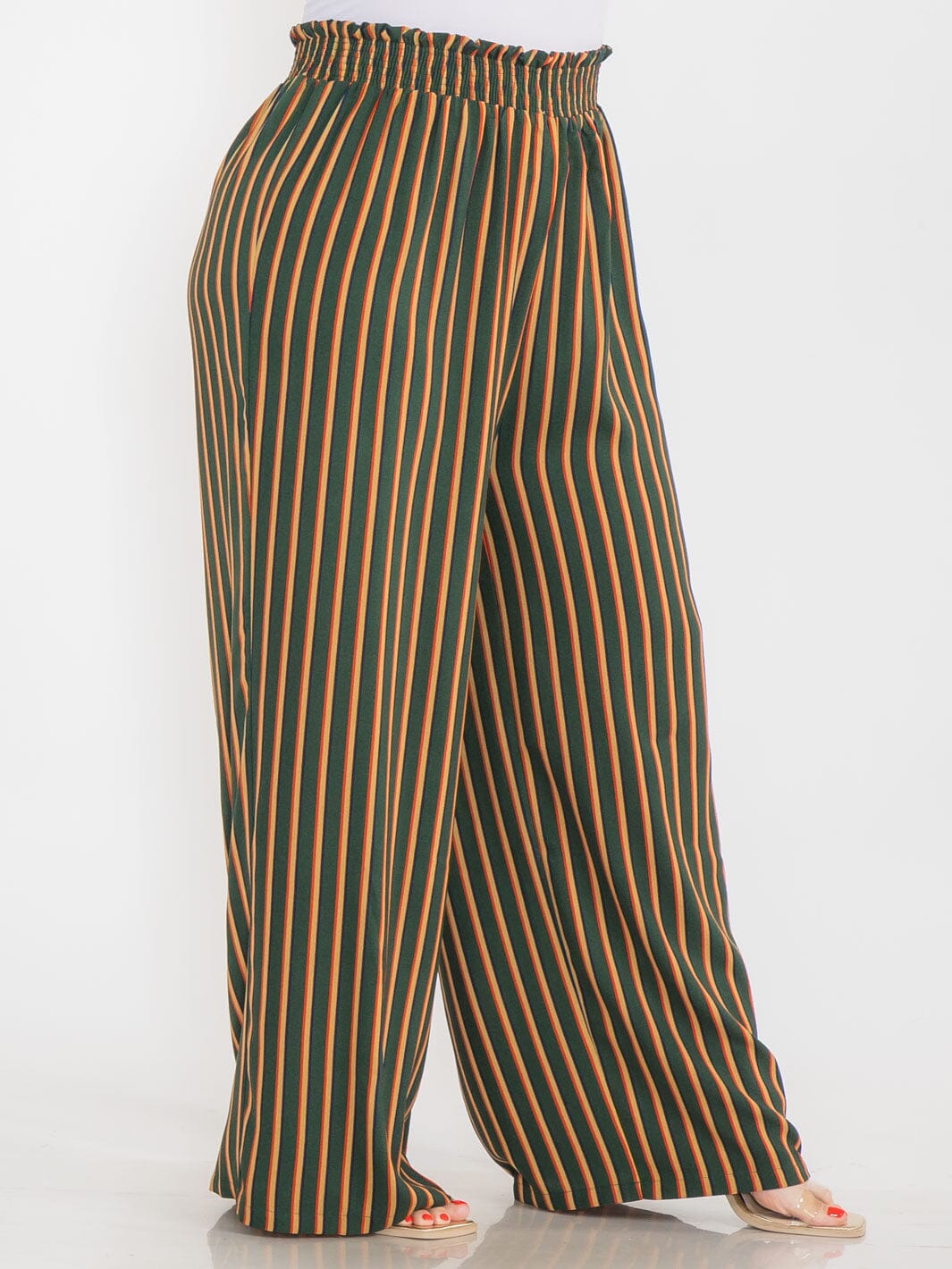PLUS SIZE ELASTIC WAIST COLORBLOCK STRIPES WIDE LEG BOHO PANTS