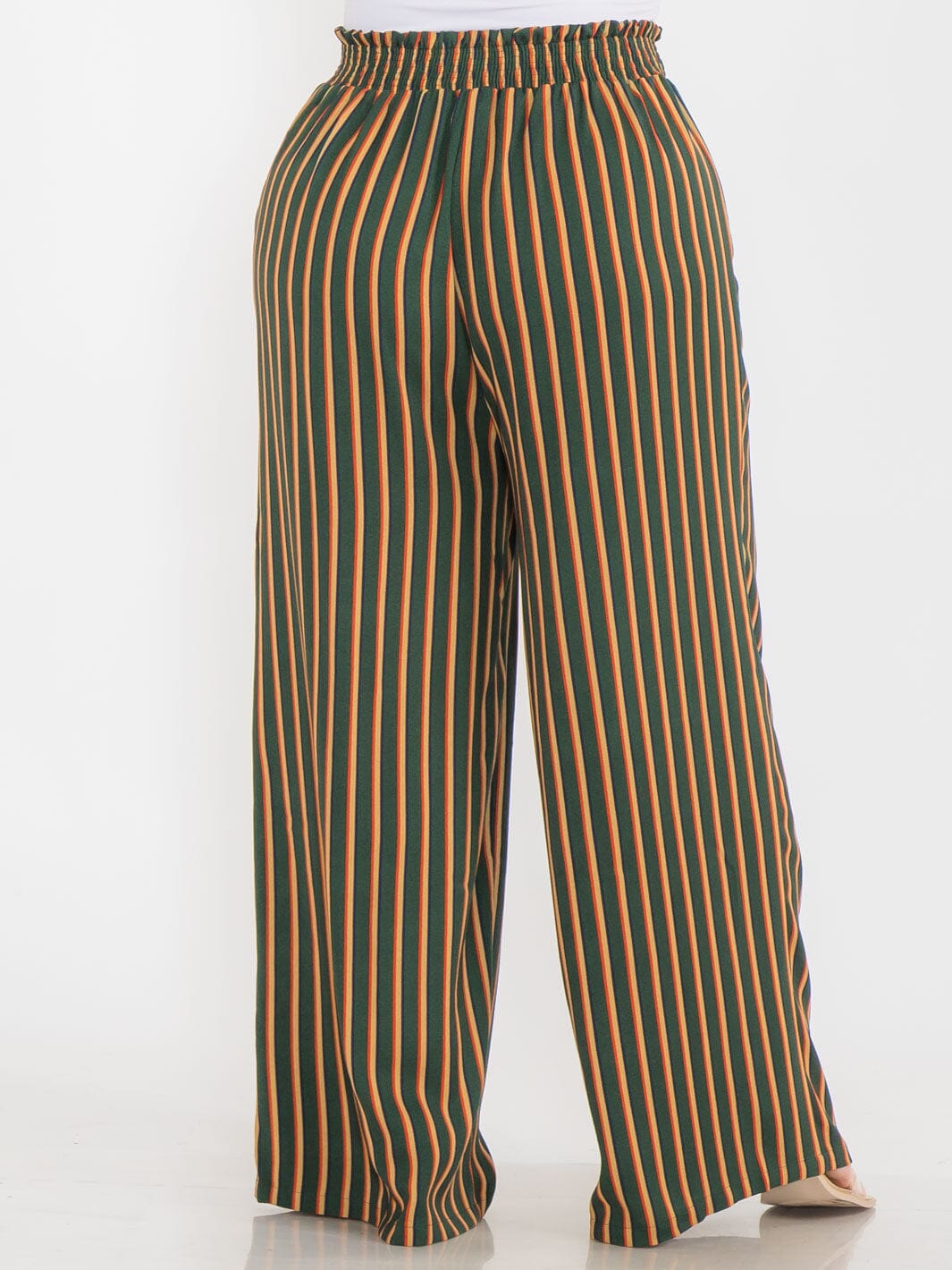 PLUS SIZE ELASTIC WAIST COLORBLOCK STRIPES WIDE LEG BOHO PANTS