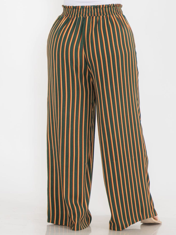 PLUS SIZE ELASTIC WAIST COLORBLOCK STRIPES WIDE LEG BOHO PANTS