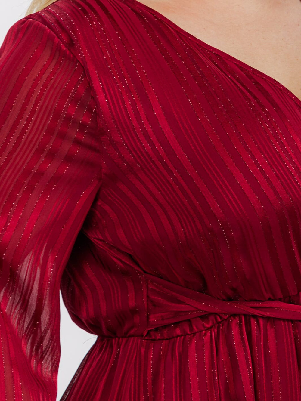 PLUS SIZE LONG SLEEVE SURPLICE SELF TIE SHIMMER MAXI DRESS