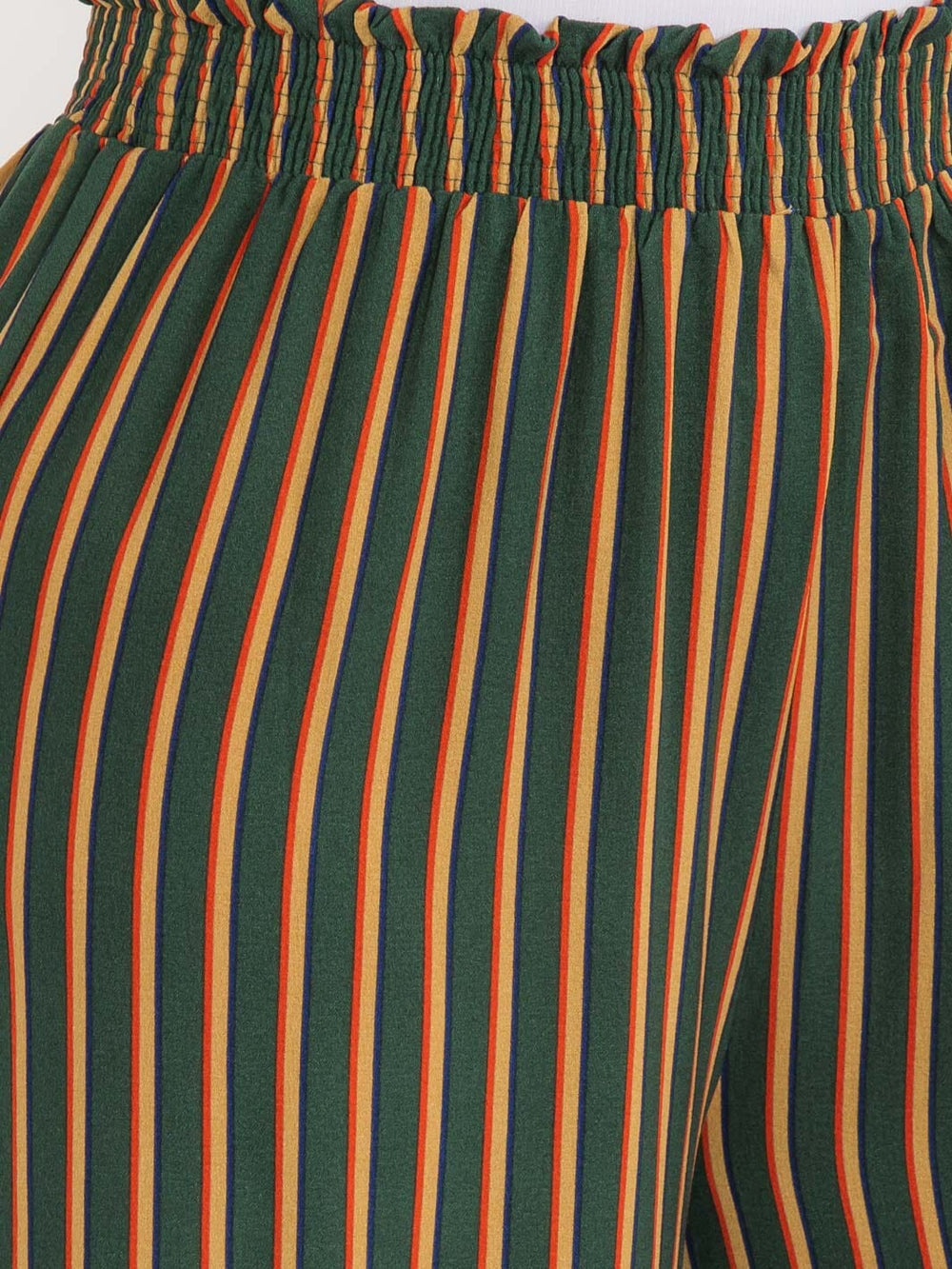 PLUS SIZE ELASTIC WAIST COLORBLOCK STRIPES WIDE LEG BOHO PANTS