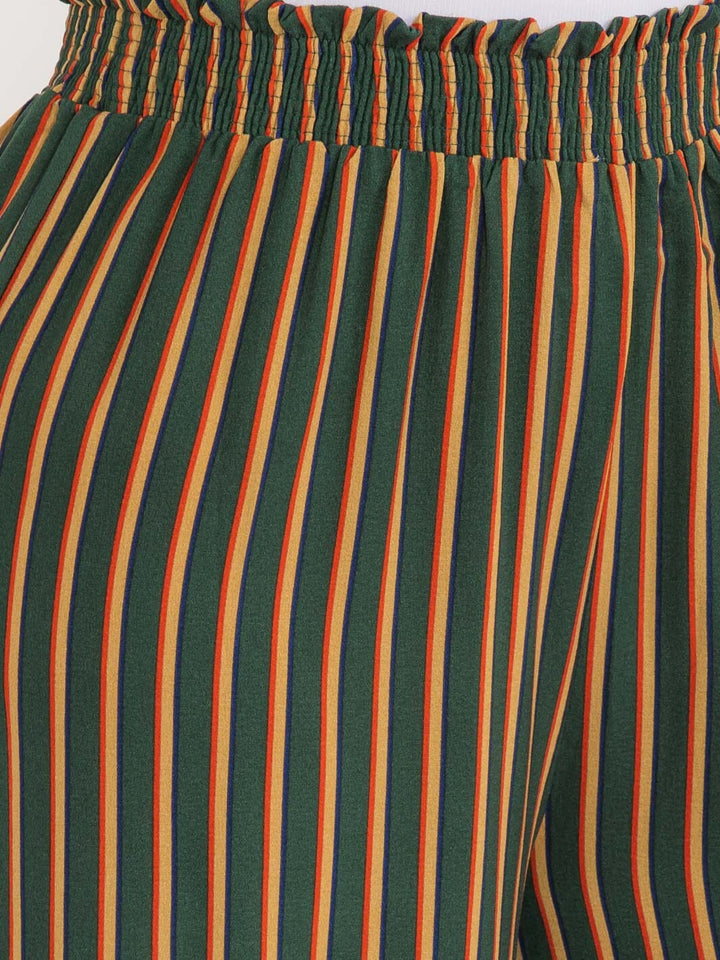 PLUS SIZE ELASTIC WAIST COLORBLOCK STRIPES WIDE LEG BOHO PANTS