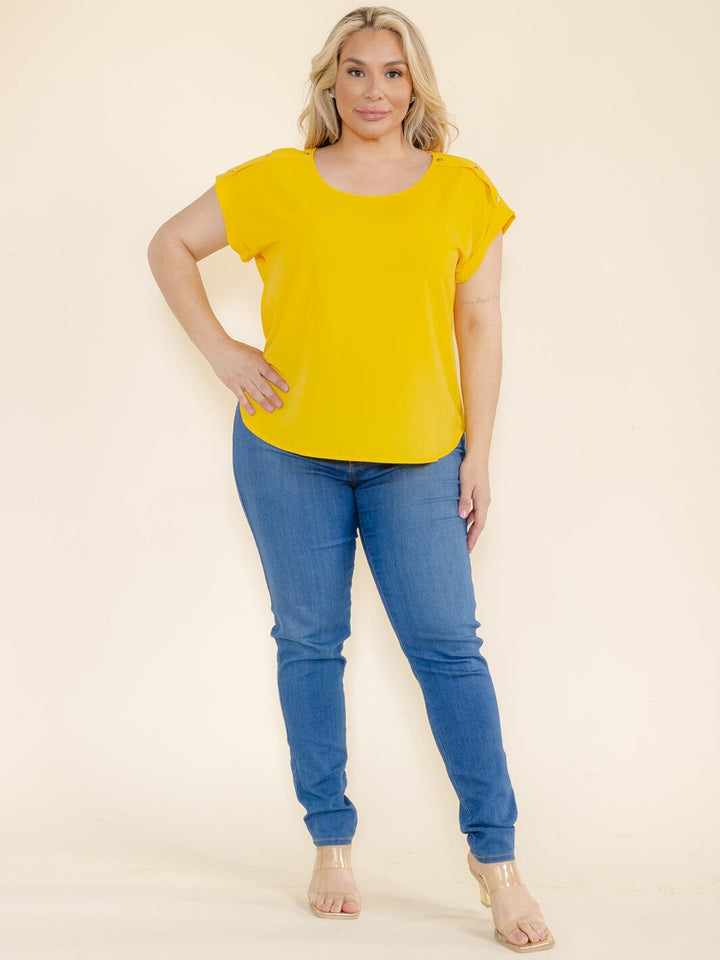 PLUS SIZE SHORT SLEEVE BUTTON DETAILED BLOUSE